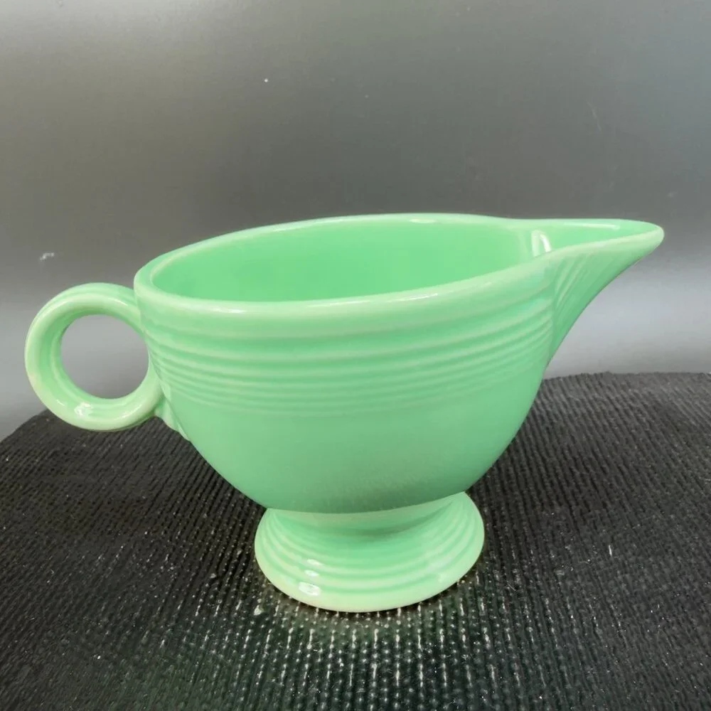 Fiesta Green Fiestaware Small Pitcher Creamer Jug USA Pottery Ring Handle Marked